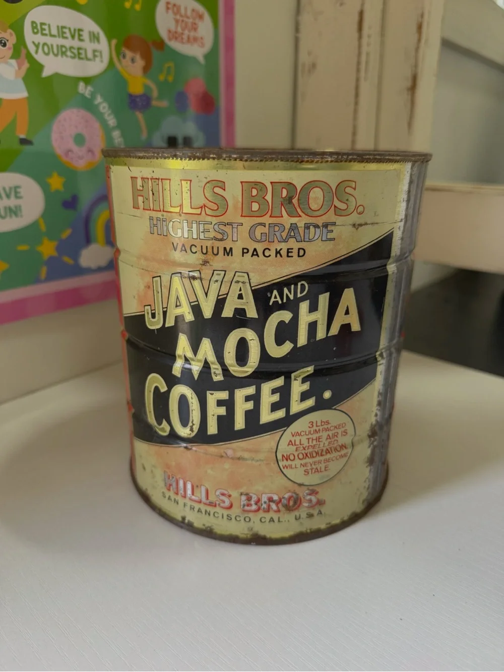 Vintage Hills Bros San Francisco Java and Mocha 3lb Coffee Can Tin Metal Planter